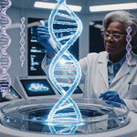 Bridget working in the lab, activating human DNA with light.